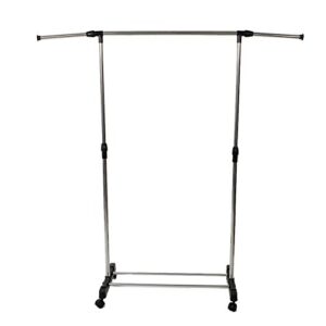 vasitelan simple standard double rod rolling clothing garment rack for hanging clothes, metal clothes organizer with lockable wheels (style 2)