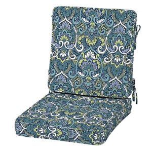 Arden Selections Modern Outdoor Dining Chair Cushion 20 x 20, Sapphire Aurora Blue Damask