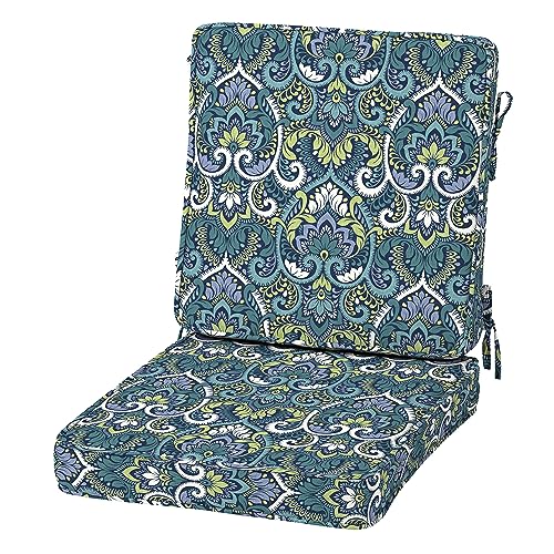 Arden Selections Modern Outdoor Dining Chair Cushion 20 x 20, Sapphire Aurora Blue Damask