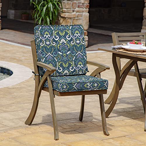 Arden Selections Modern Outdoor Dining Chair Cushion 20 x 20, Sapphire Aurora Blue Damask