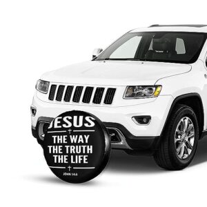 Jesus The Way The Truth The Life John 146 Christian Tire Cover Universal Spare Wheel Covers Truck Trailer Accessories SUV RV Camper Protectors Weatherproof Dust-Proof 14 inch