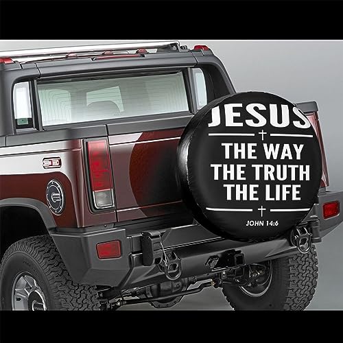 Jesus The Way The Truth The Life John 146 Christian Tire Cover Universal Spare Wheel Covers Truck Trailer Accessories SUV RV Camper Protectors Weatherproof Dust-Proof 14 inch