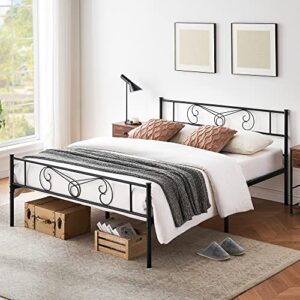 idealhouse queen bed frame platform with headboard and footboard metal bed mattress foundation with storage, no box spring needed, easy assembly, black (queen)