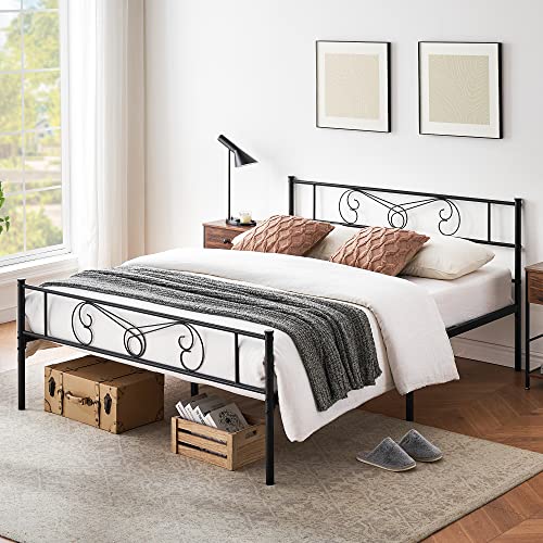 IDEALHOUSE Queen Bed Frame Platform with Headboard and Footboard Metal Bed Mattress Foundation with Storage, No Box Spring Needed, Easy Assembly, Black (Queen)