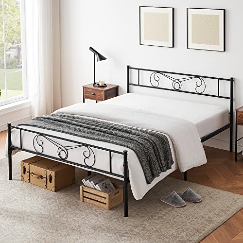 IDEALHOUSE Queen Bed Frame Platform with Headboard and Footboard Metal Bed Mattress Foundation with Storage, No Box Spring Needed, Easy Assembly, Black (Queen)