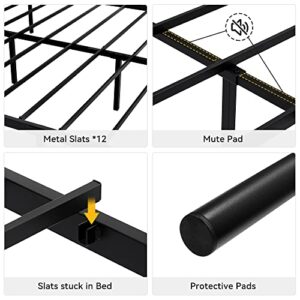 IDEALHOUSE Queen Bed Frame Platform with Headboard and Footboard Metal Bed Mattress Foundation with Storage, No Box Spring Needed, Easy Assembly, Black (Queen)