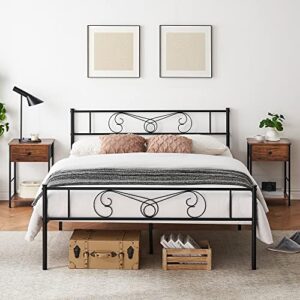 IDEALHOUSE Queen Bed Frame Platform with Headboard and Footboard Metal Bed Mattress Foundation with Storage, No Box Spring Needed, Easy Assembly, Black (Queen)