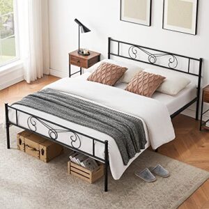 IDEALHOUSE Queen Bed Frame Platform with Headboard and Footboard Metal Bed Mattress Foundation with Storage, No Box Spring Needed, Easy Assembly, Black (Queen)