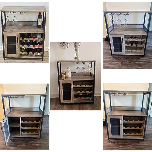 Entcook Wine Bar Cabinet with Storage,Small Liquor Cabinet,Bar Cabinet with Glass Holder for Apartment,Bar,Kitchen,Dining Room,Home Decor,36x27 inches Gray & Black