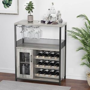 entcook wine bar cabinet with storage,small liquor cabinet,bar cabinet with glass holder for apartment,bar,kitchen,dining room,home decor,36x27 inches gray & black