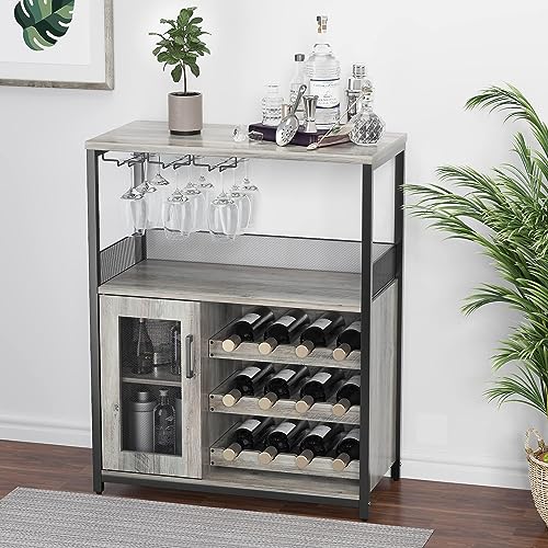 Entcook Wine Bar Cabinet with Storage,Small Liquor Cabinet,Bar Cabinet with Glass Holder for Apartment,Bar,Kitchen,Dining Room,Home Decor,36x27 inches Gray & Black