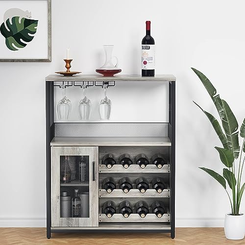 Entcook Wine Bar Cabinet with Storage,Small Liquor Cabinet,Bar Cabinet with Glass Holder for Apartment,Bar,Kitchen,Dining Room,Home Decor,36x27 inches Gray & Black