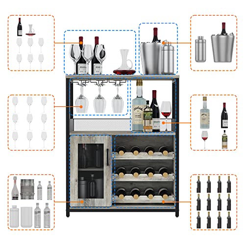 Entcook Wine Bar Cabinet with Storage,Small Liquor Cabinet,Bar Cabinet with Glass Holder for Apartment,Bar,Kitchen,Dining Room,Home Decor,36x27 inches Gray & Black