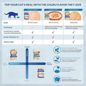 INABA Churu Bisque Lickable Treats for Cats, Creamy Purée Bisque with Vitamin E, 1.4 Ounces per Pouch, 16.8 Ounces Total (12 Servings), Tuna with Salmon Recipe