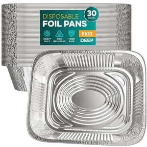 aluminum pans 9x13 [30 pack] aluminum foil pans trays - disposable pans for baking, bbq grilling, roasting, cake serving dishes, catering supplies, steam table chafing pans, half size tin foil pan