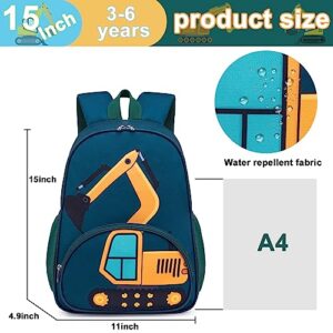 LOIDOU Toddler Backpack Boys 15 Inch Kids Preschool Kindergarten Truck School Backpack with Lunch bag Book Bag for Daycare Nursery Travel,Fits 3 to 8 years old