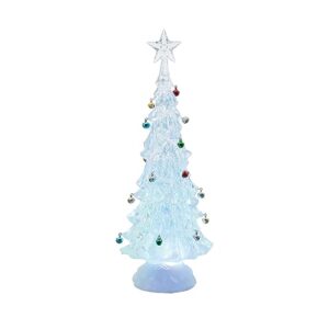 christmas snow globe water lantern - decorated christmas tree water lantern with swirling snow and jingle bell ornaments, 13 inches high x 4 inches wide, battery operated