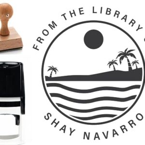 Personalized Library Book Stamp with Beach Theme - Custom Wooden Stamp, Perfect for Beach Lovers and Summer Reading - Add a Tropical Touch to Your Library Collection! (1 5/8” x 1 5/8”)