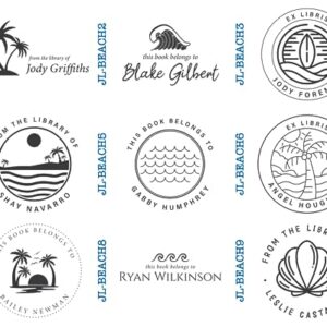 Personalized Library Book Stamp with Beach Theme - Custom Wooden Stamp, Perfect for Beach Lovers and Summer Reading - Add a Tropical Touch to Your Library Collection! (1 5/8” x 1 5/8”)