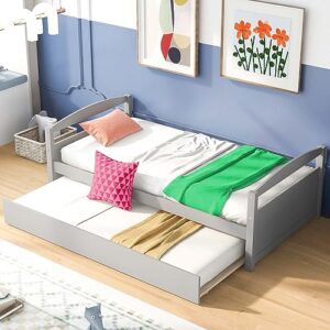 anwickmak wooden twin daybed with trundle, trundle bed twin, modern platform day beds frames for kids,teens,boys,girls,solid wood slat support,noiseless,no box spring needed,easy assemble (grey)