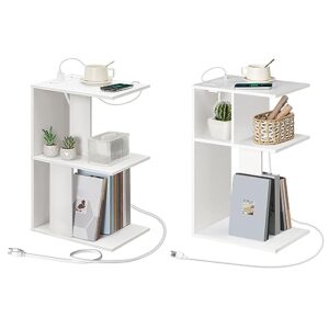 mahancris end table with charging station and white beside table, narrow side table for small spaces, slim nightstand with light, beside table,for bedroom, living room etwt18e01z-etwt78e01