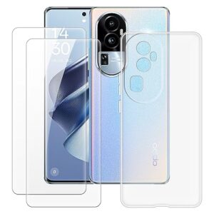 milegao oppo reno 10 pro 5g case + 2pcs screen protector tempered glass, ultra thin bumper shockproof soft tpu silicone cover case for oppo reno 10 pro 5g (6.74”) transparent