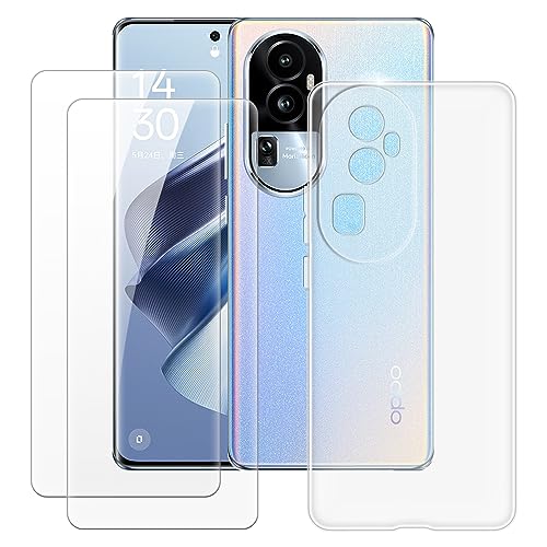 MILEGAO Oppo Reno 10 Pro 5G Case + 2PCS Screen Protector Tempered Glass, Ultra Thin Bumper Shockproof Soft TPU Silicone Cover Case for Oppo Reno 10 Pro 5G (6.74”) Transparent