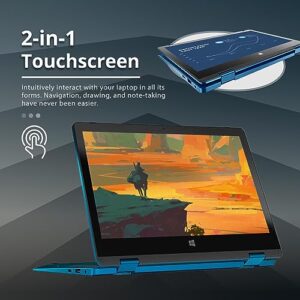 Gateway Newest 11.6” HD 2-in-1 Convertible Touchscreen Student Laptop, Intel Celeron N4020, 4GB RAM, 64GB SSD, Webcam, THX Audio, Wi-Fi, Mini HDMI, 1 Year Office 365, Blue, Win10, 32GB USB Card