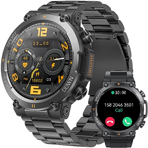 Military Smart Watches for Men Make Call 1.39" HD Big Screen Fitness Tracker Rugged Tactical Smartwatch Compatible with iPhone Samsung Android Phones Heart Rate Sleep Monitor Sports Watch