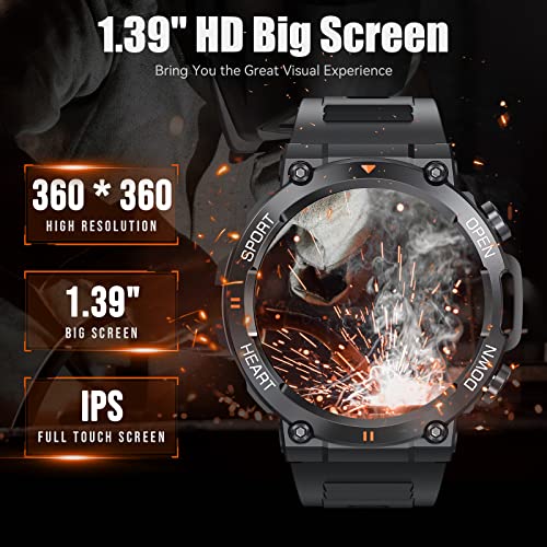 Military Smart Watches for Men Make Call 1.39" HD Big Screen Fitness Tracker Rugged Tactical Smartwatch Compatible with iPhone Samsung Android Phones Heart Rate Sleep Monitor Sports Watch