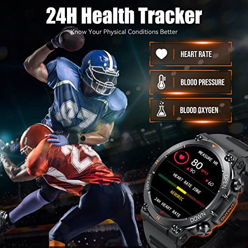 Military Smart Watches for Men Make Call 1.39" HD Big Screen Fitness Tracker Rugged Tactical Smartwatch Compatible with iPhone Samsung Android Phones Heart Rate Sleep Monitor Sports Watch