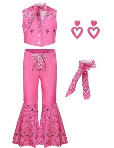 girls cowboy costume movie pink 80s cowgirl kids uniform set with scarf and earrings zf019s