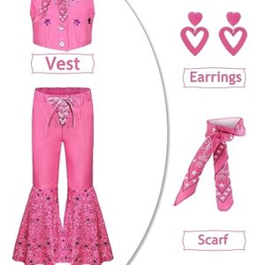 Girls Cowboy Costume Movie Pink 80s Cowgirl Kids Uniform Set with Scarf and Earrings ZF019S