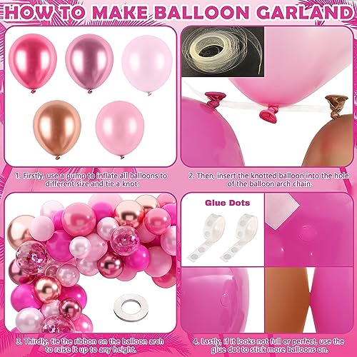 Pink Balloon Garland Arch Kit Hot Pink Rose Gold Metallic Balloons Silver Disco Roller Skate Radio Ice Cream Balloon for Girl's Birthday Party Decorations Pink Princess Doll Theme Party Supplies