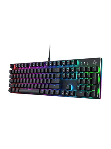 BLOOTH Mechanical Gaming Keyboard RGB Backlit 104 Keys, Red Switches Customizable Key with 12 LED RGB Color Modes, 7 Levels Brightness and Speed Adjustment, USB Wired for PC Gamers