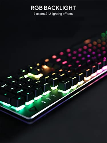 BLOOTH Mechanical Gaming Keyboard RGB Backlit 104 Keys, Red Switches Customizable Key with 12 LED RGB Color Modes, 7 Levels Brightness and Speed Adjustment, USB Wired for PC Gamers