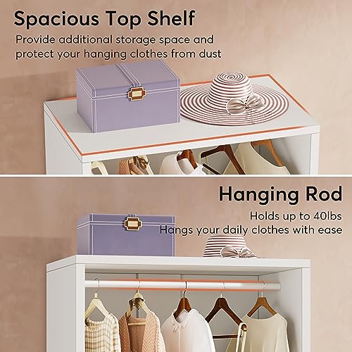 Tribesigns Wardrobe Closet, White Wood Armoire Wardrobe Closet with Open Storage Shelves and Hanging Rod, Freestanding Wardrobe Cabinet for Bedroom (1 PCS)