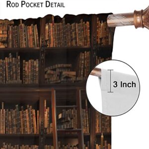 Mysterious Library Curtains, Retro Bookcase with Secret Door, Vintage Bookshelf Bookcase Print Thermal Insulation Rod Pocket Blackout Window Drapes for Living Room Bedroom 42x45 Inch