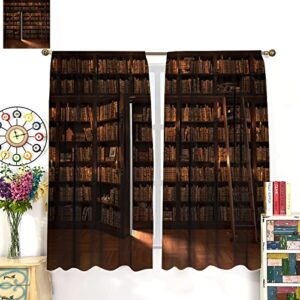 Mysterious Library Curtains, Retro Bookcase with Secret Door, Vintage Bookshelf Bookcase Print Thermal Insulation Rod Pocket Blackout Window Drapes for Living Room Bedroom 42x45 Inch