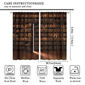 Mysterious Library Curtains, Retro Bookcase with Secret Door, Vintage Bookshelf Bookcase Print Thermal Insulation Rod Pocket Blackout Window Drapes for Living Room Bedroom 42x45 Inch