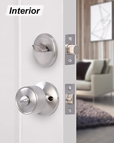 Lanwandeng 3 Sets Keyed Alike Entry Door Knobs and Single Cylinder Deadbolt Lock Combo Set Security for Entrance and Front Door, All Keyed Same Door Lock with Classic Satin Nickel Finish