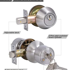 Lanwandeng 3 Sets Keyed Alike Entry Door Knobs and Single Cylinder Deadbolt Lock Combo Set Security for Entrance and Front Door, All Keyed Same Door Lock with Classic Satin Nickel Finish