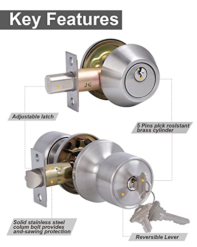 Lanwandeng 3 Sets Keyed Alike Entry Door Knobs and Single Cylinder Deadbolt Lock Combo Set Security for Entrance and Front Door, All Keyed Same Door Lock with Classic Satin Nickel Finish