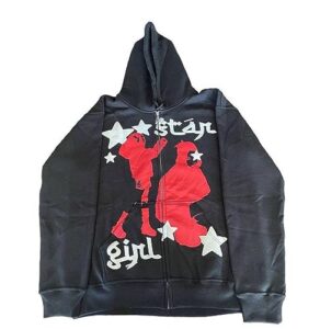 y2k zip up hoodie girl star graphic grunge emo alt aesthetic hooded oversized e-girl harajuku streetwear jacket (black,3xl,3x-large)
