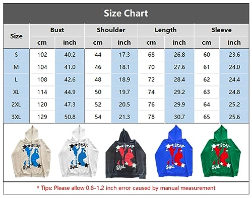 Y2K Zip Up Hoodie Girl Star Graphic Grunge Emo Alt Aesthetic Hooded Oversized E-Girl Harajuku Streetwear Jacket (Black,3XL,3X-Large)