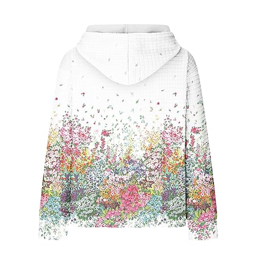 HUANKD Women's Fashion Hoodies & Sweatshirts, Sudaderas Para Mujer Con Capucha Trendy Sweatshirts For Women Hoodies Cheap Popcorn Style Textured Hoodie Casual Long Sleeve Drawstring (M, White)