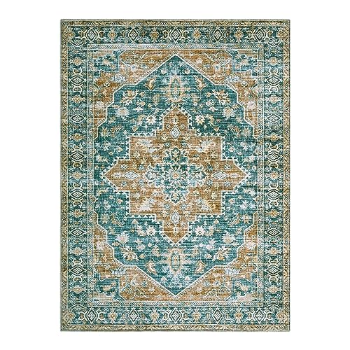 Garvee Persian Rug 5x7 Washable Rug Vintage Medallion Distressed Rug Ultra-Thin Soft Rugs for Living Room Low Pile Non-Slip Bedroom Rug Non-Shedding Accent Floor Carpet Dining Room Home Office Orange