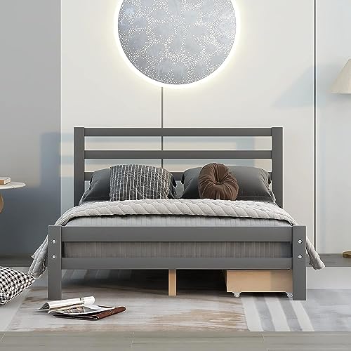 CITYNIHGT Full Bed Frame with Storage Drawers,Wood Full Size Platform Bed with Storage,Full Kids Bed Frame for Girls Boys,No Box Spring Needed (Full,Grey)