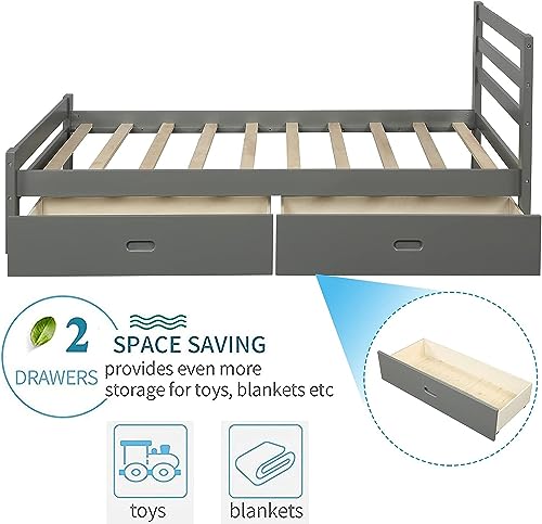 CITYNIHGT Full Bed Frame with Storage Drawers,Wood Full Size Platform Bed with Storage,Full Kids Bed Frame for Girls Boys,No Box Spring Needed (Full,Grey)