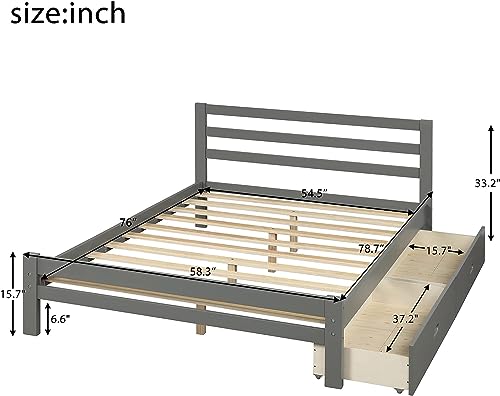 CITYNIHGT Full Bed Frame with Storage Drawers,Wood Full Size Platform Bed with Storage,Full Kids Bed Frame for Girls Boys,No Box Spring Needed (Full,Grey)